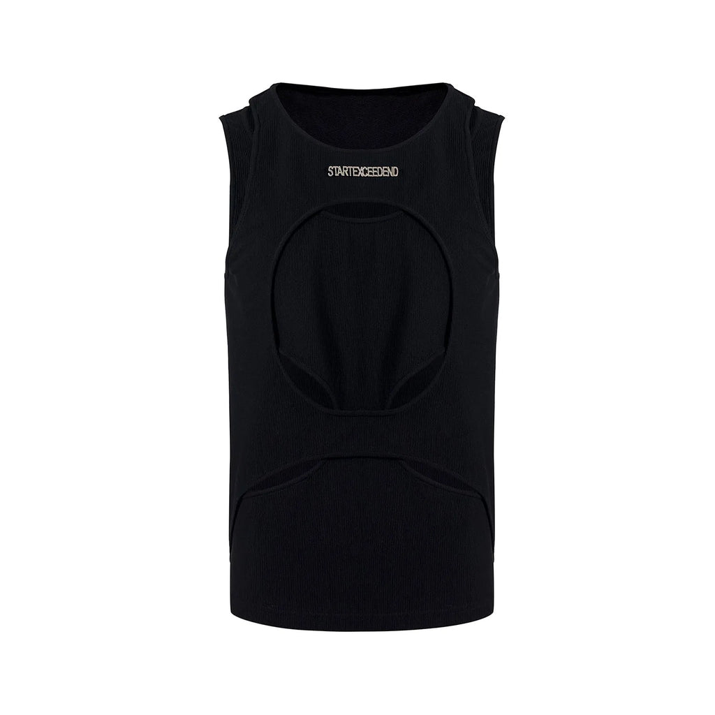Men's sleeveless waistcoat in hollow knit cotton thread with round neck and loose fit