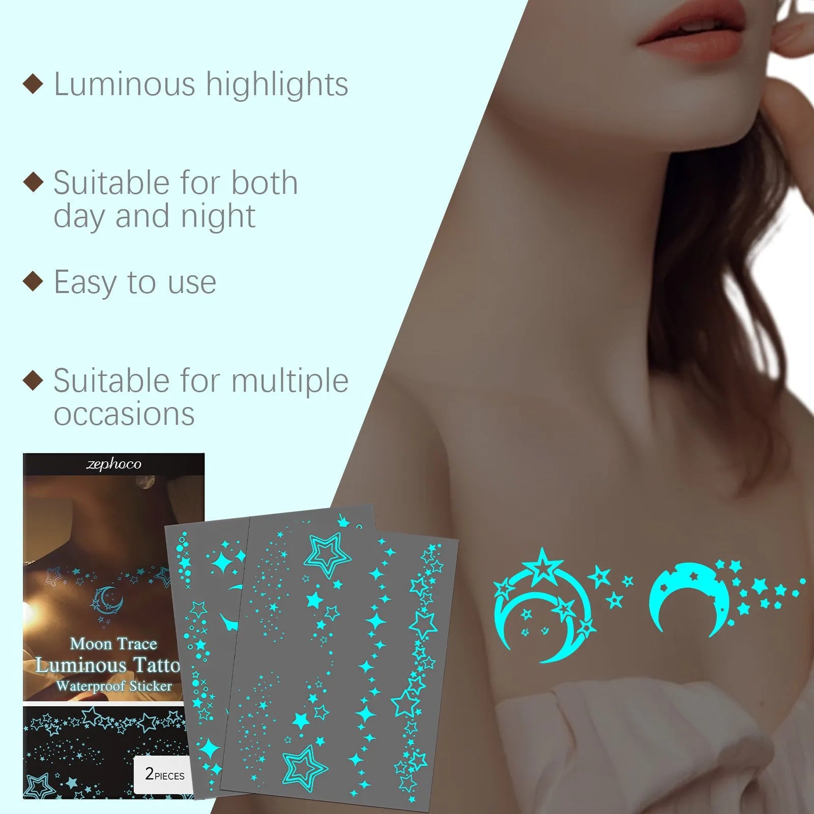 Luminous tattoo stickers two-piece pack with tattoo paste container for party decorations