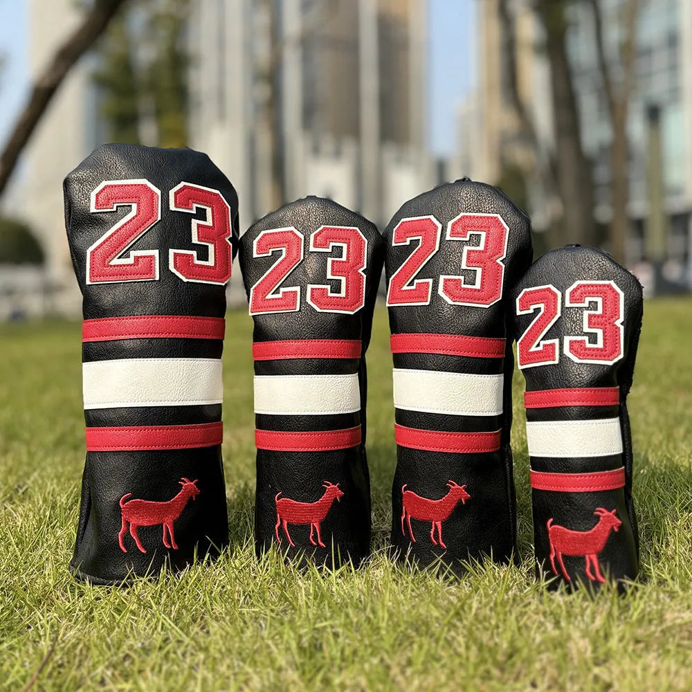 Set of four PU golf club head sleeves in a chosen colour for UT, 3/5, 1, and square putter.