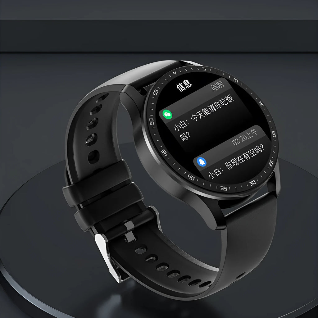 X7 smart watch with black zinc alloy case and TPU strap showing large screen and Bluetooth call function