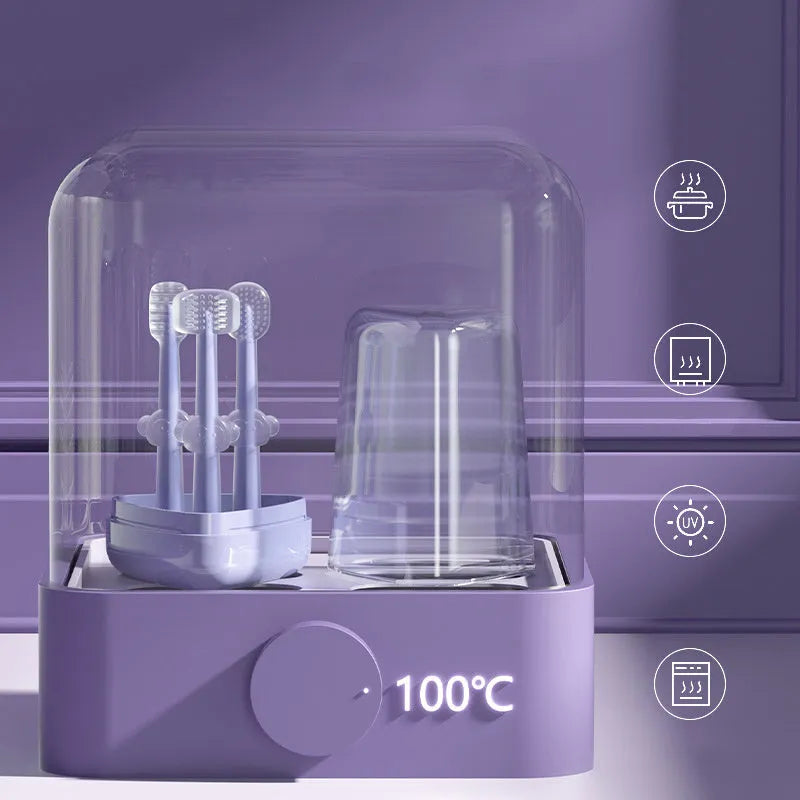 Purple silicone-bristled pet toothbrush for cleaning dog and cat teeth.