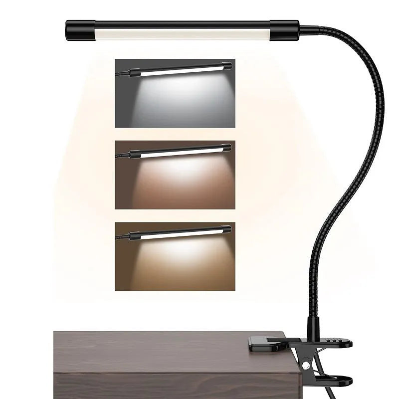 Black and white USB-powered LED desk lamp with 26cm length for student study areas