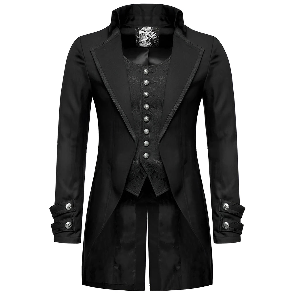 Black Victorian morning gown cosplay jacket for men, unisex gothic costume clothing.