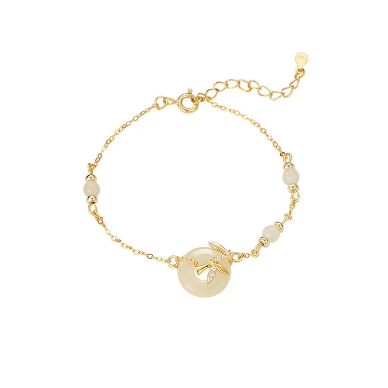 Women's Hetian Jade safety buckle bracelet in antique style with peace buckle design