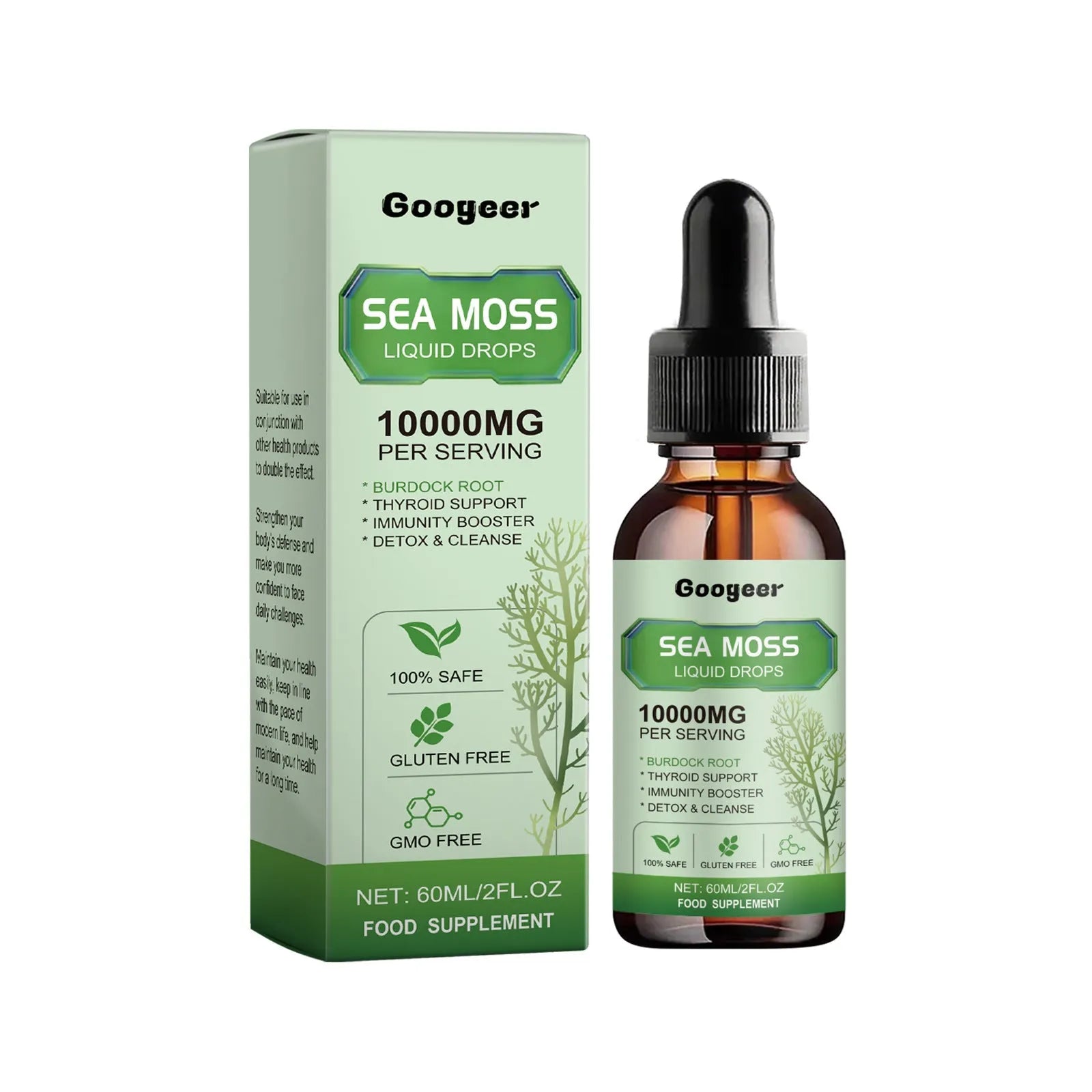 Googeer sea moss liquid drops body treatment bottle 3.3x3.3x12cm 60ml