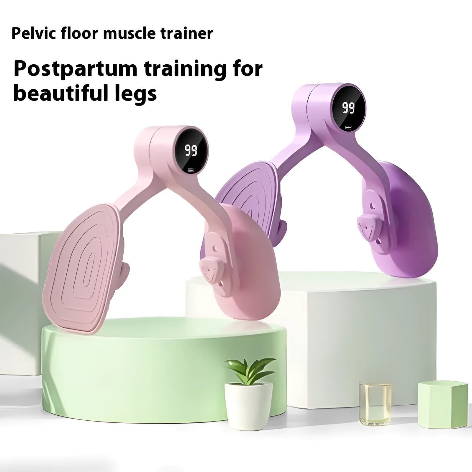 Pink and purple pelvic floor muscle trainer with rubber-coated 3-gear resistance design