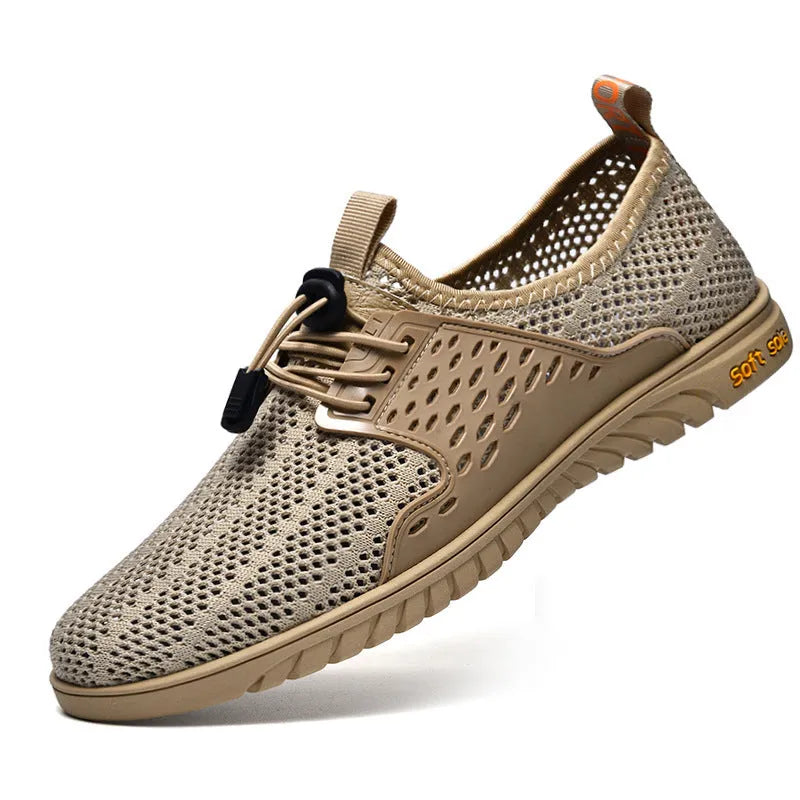 Men's mesh casual sports shoes in three colour options showing breathable construction and elastic band design