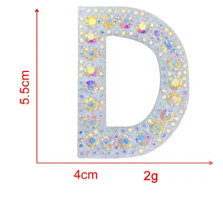 AB colour rhinestone letter emblem badge patch cloth sticker self-adhesive on white background