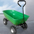 Green four-wheel plastic agricultural dumptruck with steel PP construction and 350kg load capacity