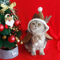 Red polar fleece Christmas cloak with hood and antlers for pets on wooden floor