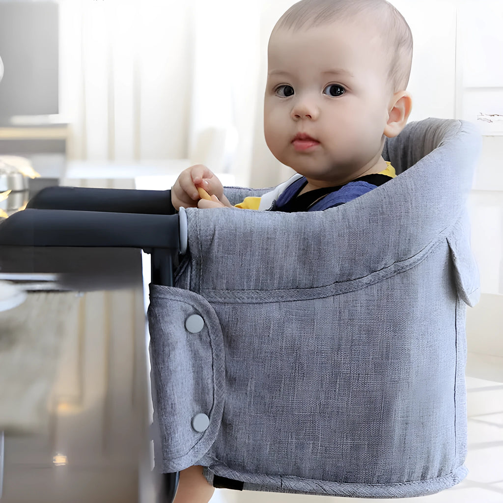 Portable baby high chair with safety belt and expandable seat in blue colour