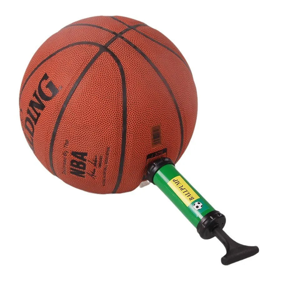 Manual plastic hand pump in mixed colours for inflating basketballs, volleyballs, and footballs.