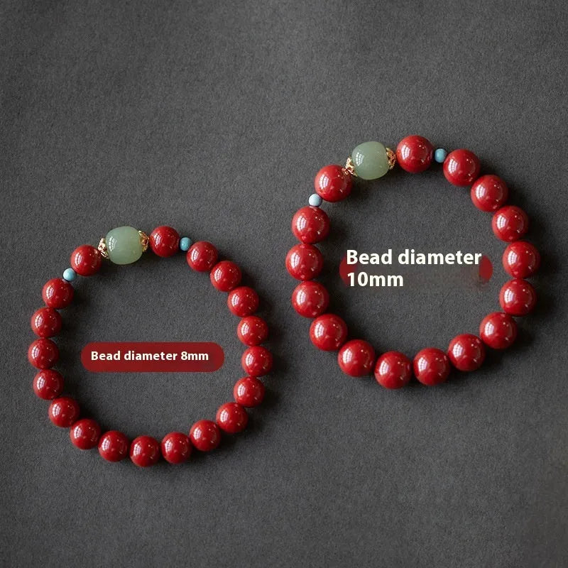 Purple gold sand cinnabar Hetian jade bracelet with geometric elliptical beads in three size options