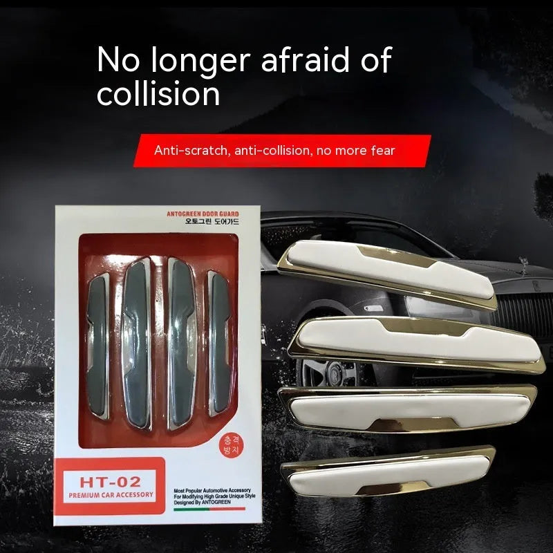 Black plastic silicone car door bumper strips measuring 9.5 by 2 centimetres in a four-piece set