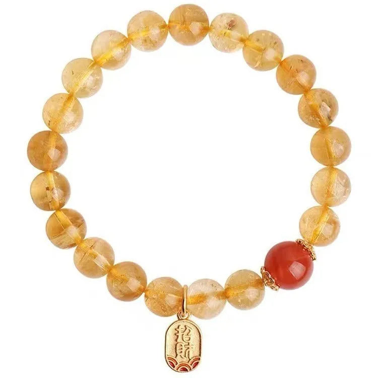 Natural red agate lucky beads bracelet with gold ruby charm in three size options