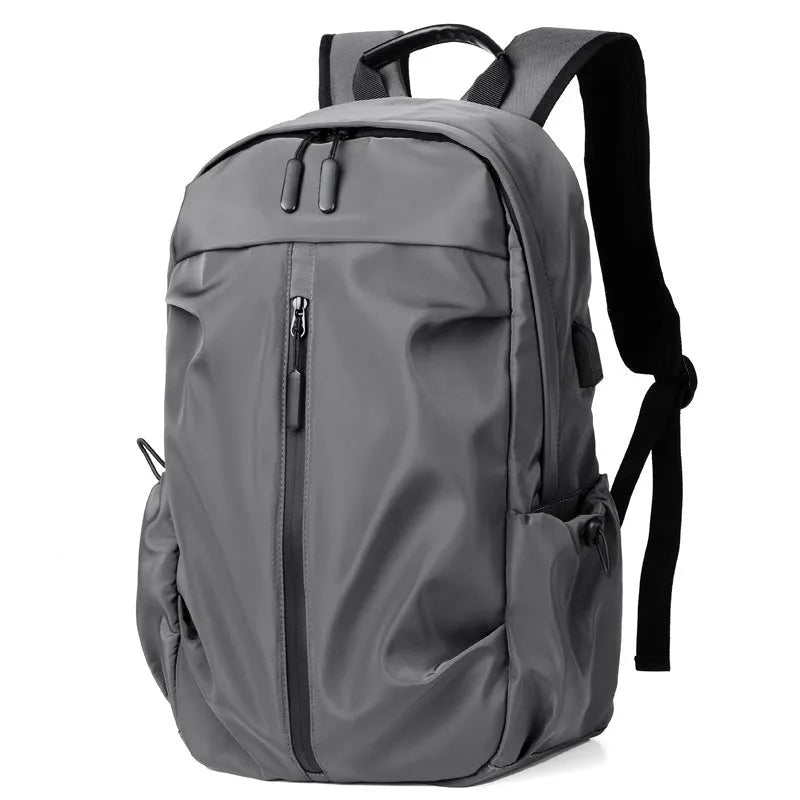 Urban minimalist men's backpack memory cloth gray colour fold-over design 45cm height