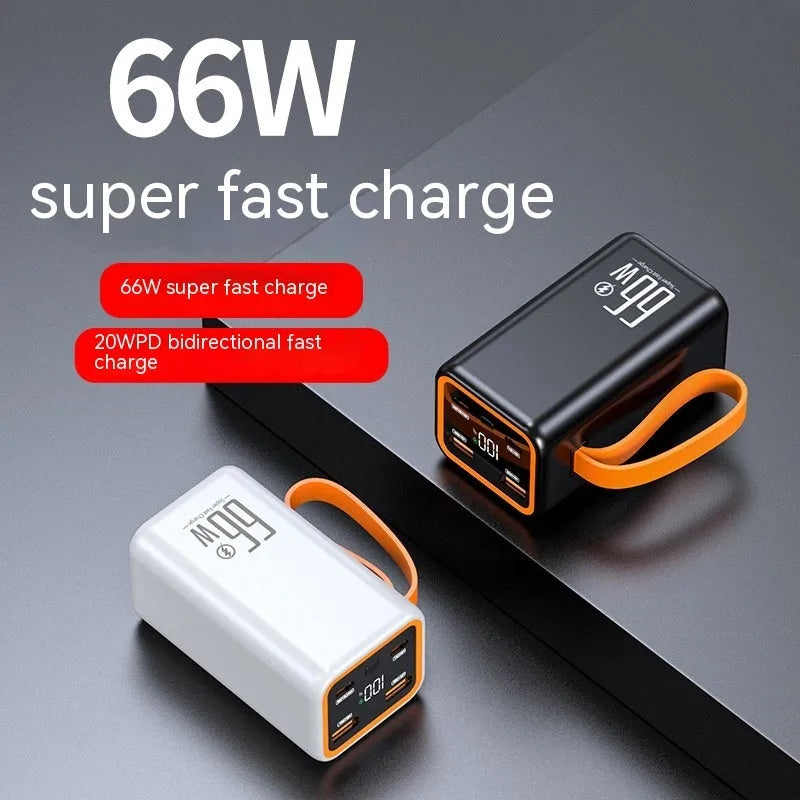 Black and white 20000 mAh fast charging power bank with compact dimensions