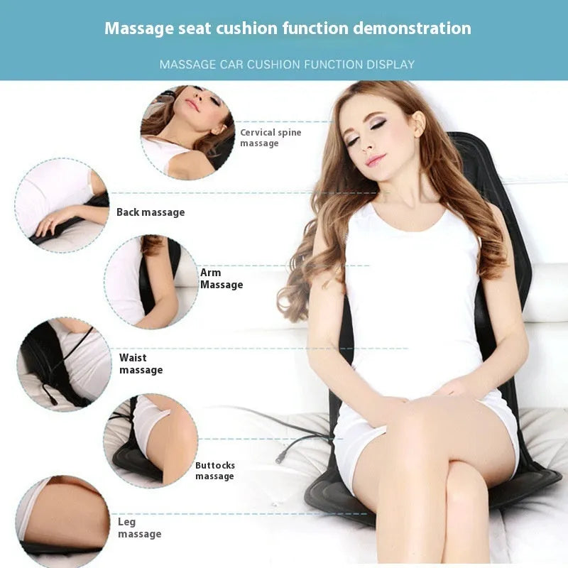 Black infrared heating massage mat with seat cushion and variable speed control