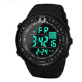 Black men's waterproof outdoor electronic watch with large dial on a PU strap.