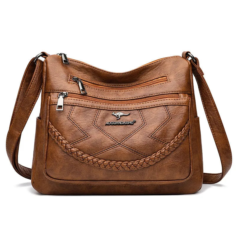 Soft black PU leather women's crossbody shoulder bag with large square shape