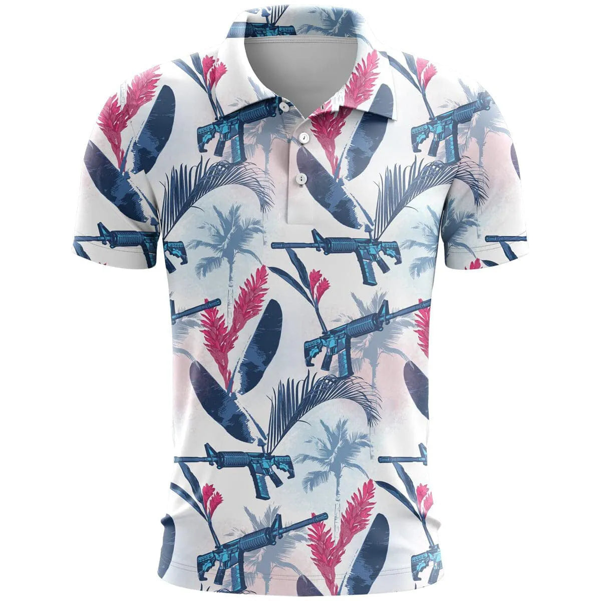 Loose-fit 3D printed short sleeve sports top in bird eye cloth polyester on a hanger.