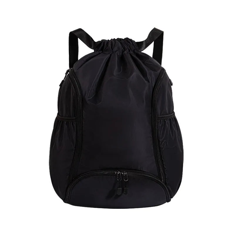 Cube-shaped sports backpack with drawstring closure in colour options including black, grey, green