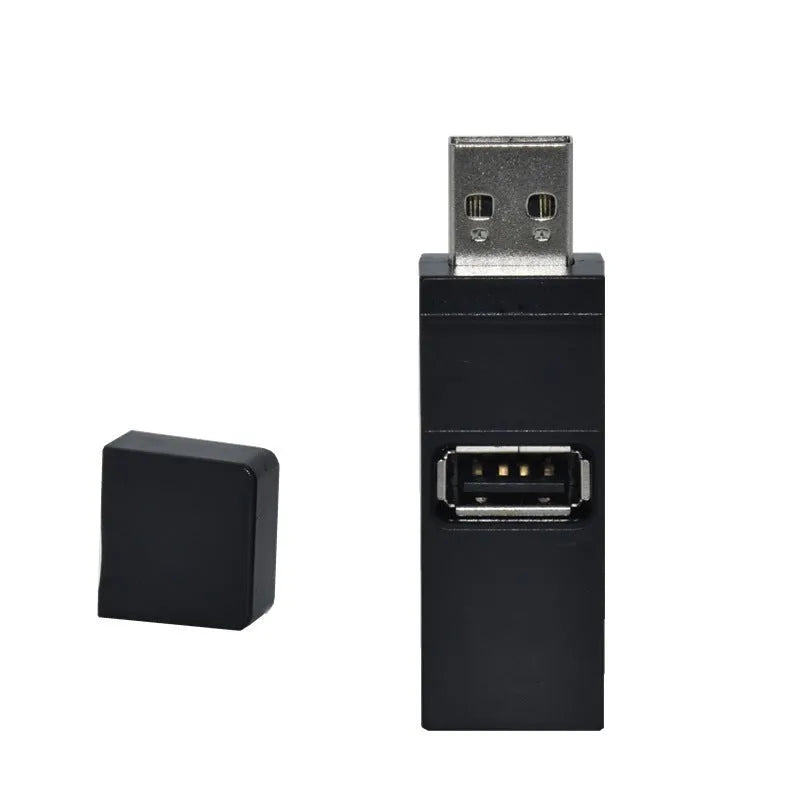 USB 2.0 mini portable splitter hub in black, model xcy-007h, with compact dimensions 5.5cm x 2.2cm x 1.2cm