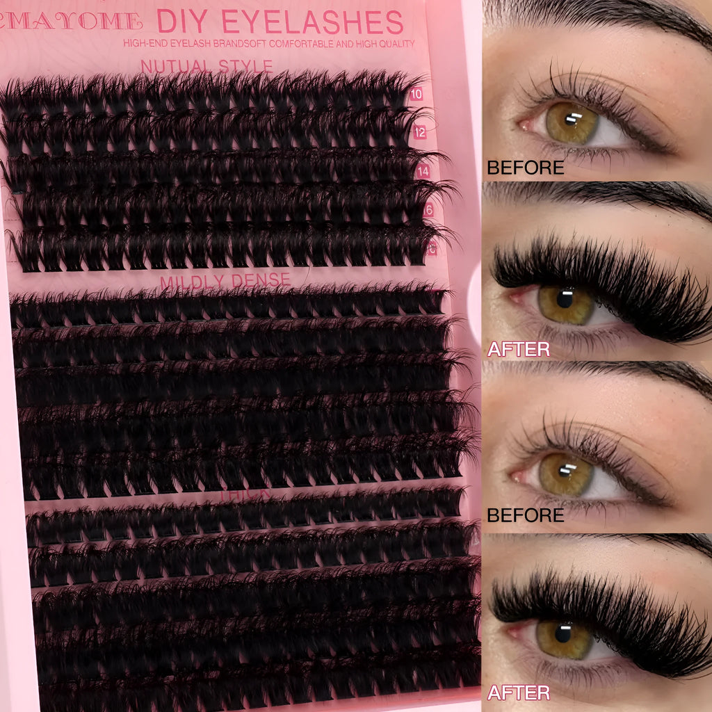 DIY false eyelash extension kit with tweezers and segment cluster lashes