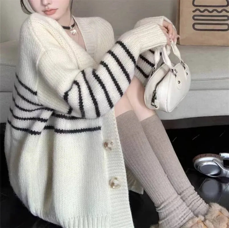 Button cardigan sweater with 3D pattern in Japanese Korean casual style
