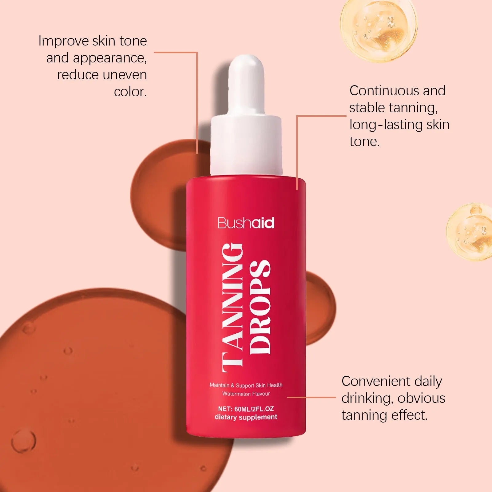 60ml bottle of natural skin lightening drops with herbal extracts and droplet applicator