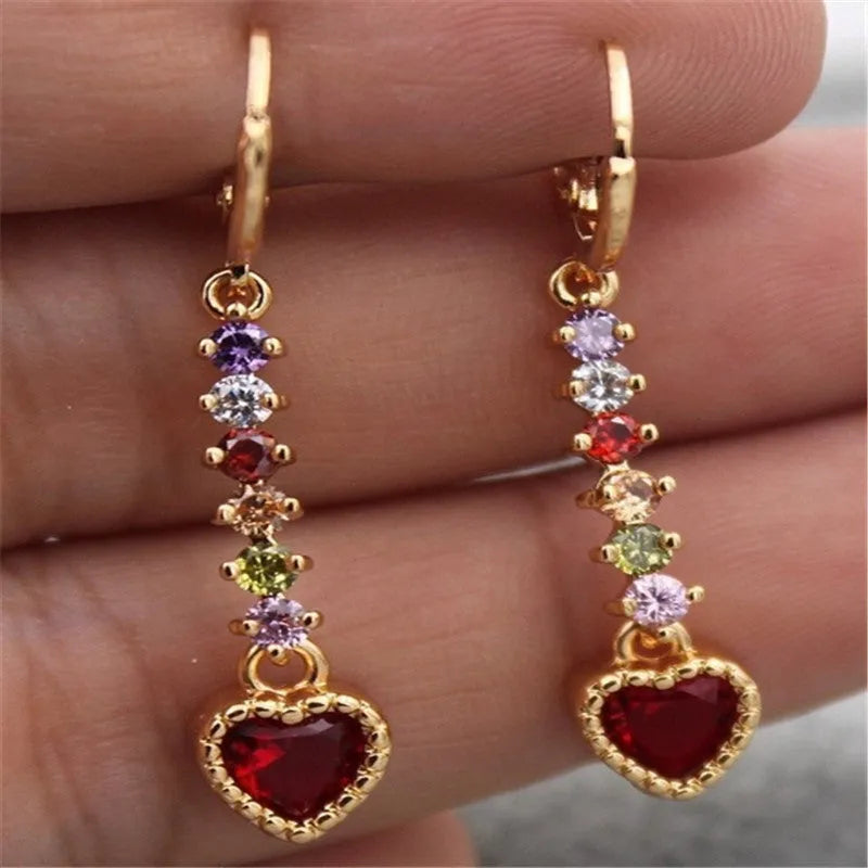 Women's heart-shaped fashion earrings with gold electroplated finish on alloy construction