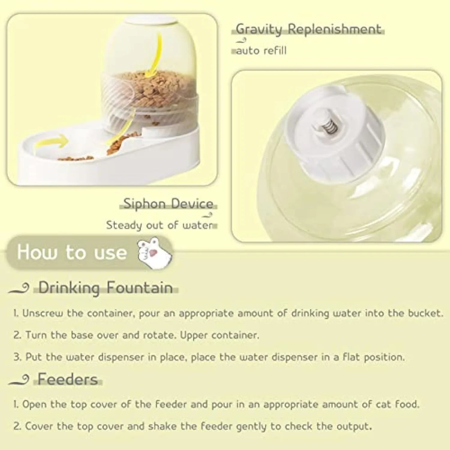 White plastic cat feeder and water dispenser set with wave-shaped design