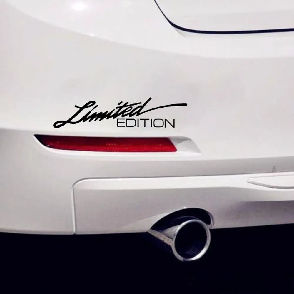 Reflective plastic bumper sticker in black, white, and colourful options showing 16cm by 3.8cm size.
