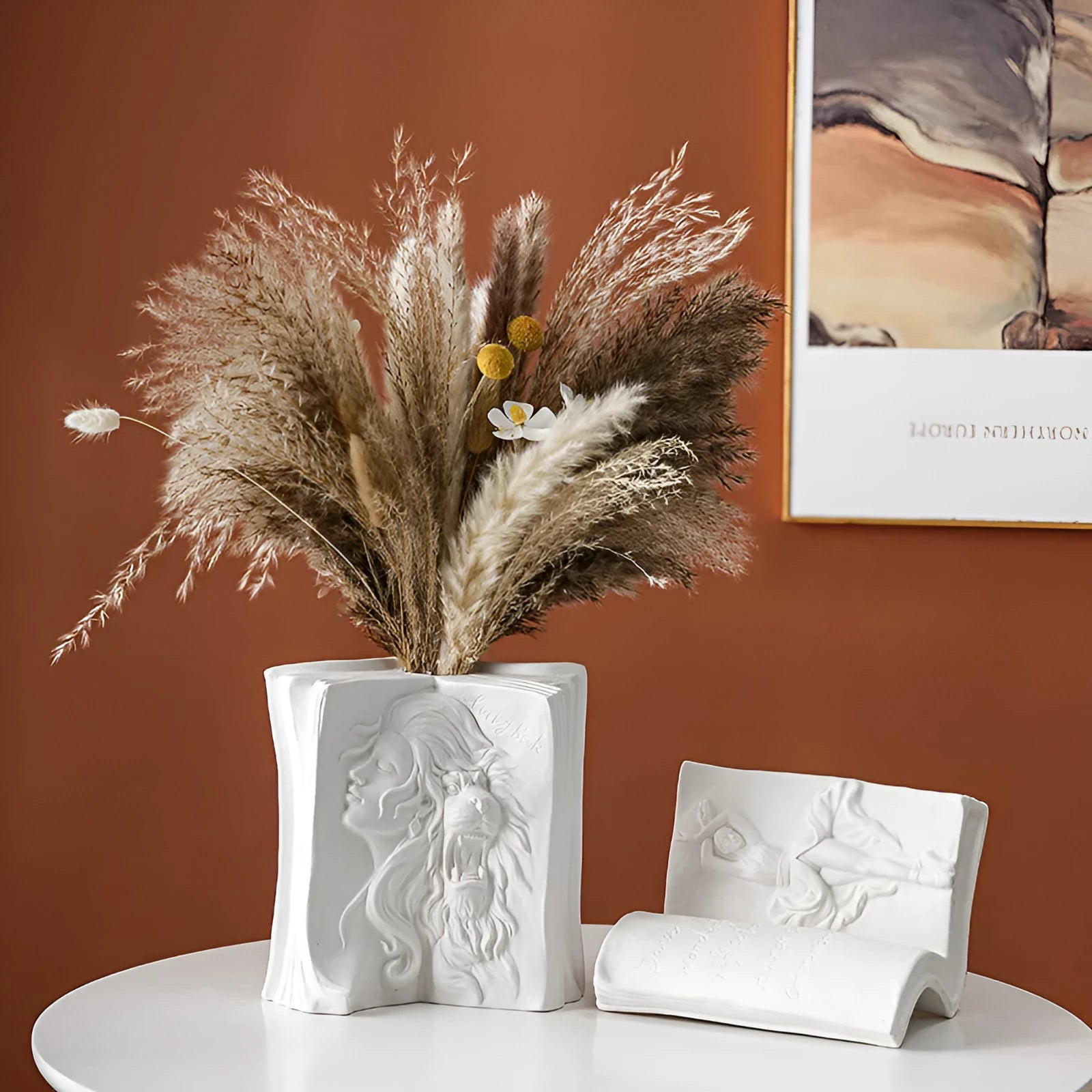 Ceramic book stand with glazed finish in modern simple design supporting books on desk