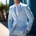 Blue and white button British style double button suit jacket for men with straight hem design