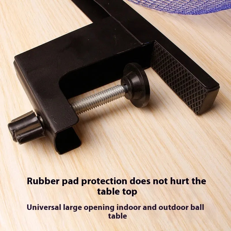 Table tennis post set with universal large clips for indoor open grid table mounting