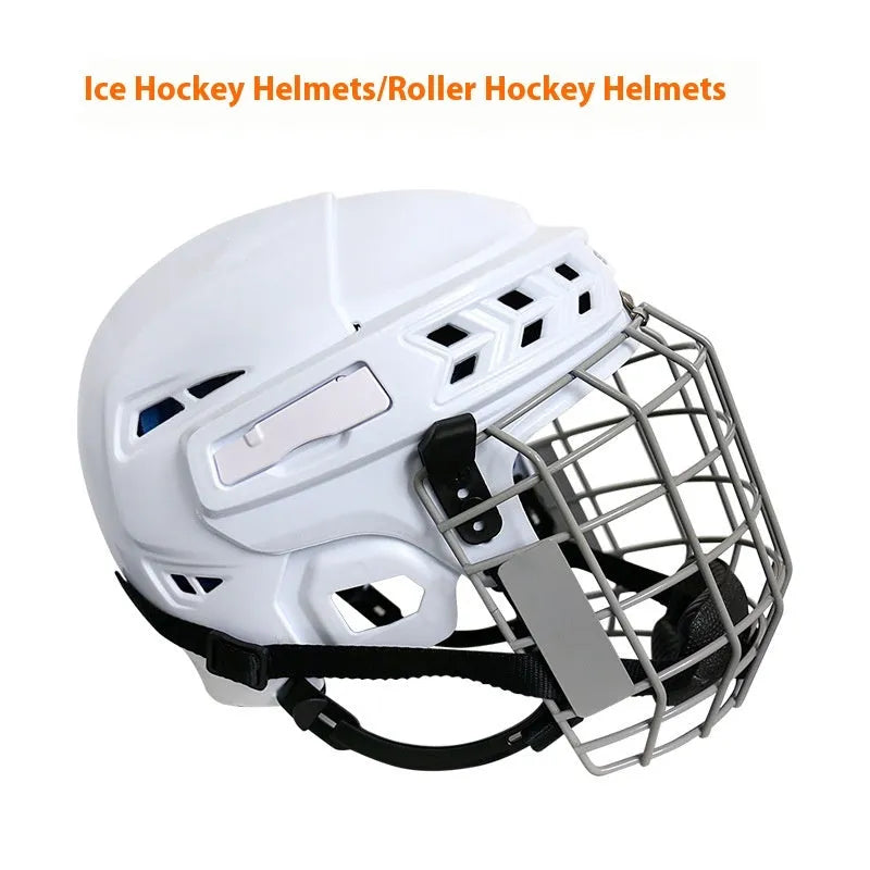 Ice hockey helmet with carbon steel face mask in sizes S M L XL for ball hockey protection
