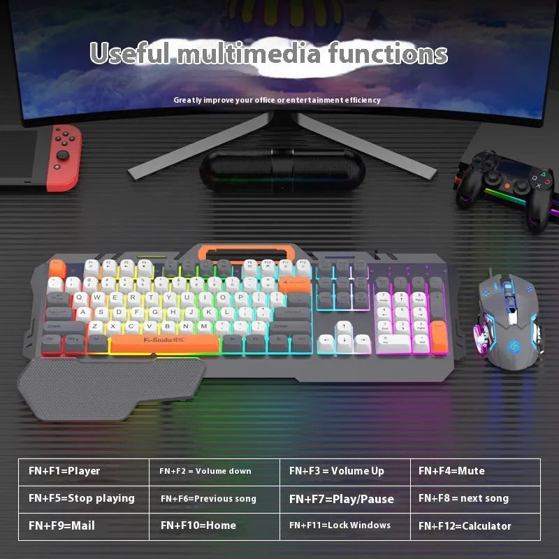 Wired gaming keyboard and mouse combo bundle with blue backlight illumination