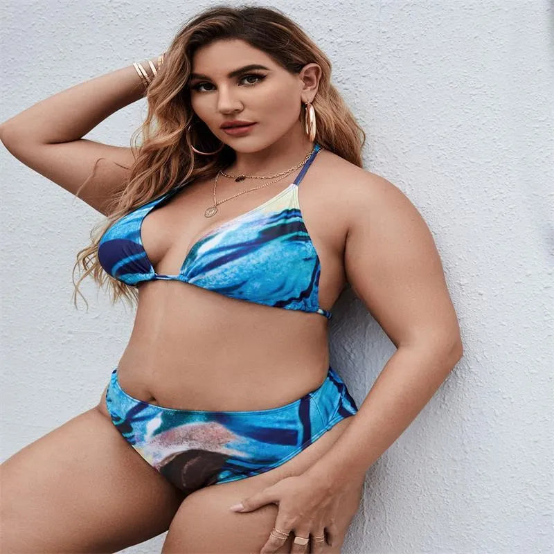 Sapphire Blue women's bikini three-piece swimwear set with European and American sizing