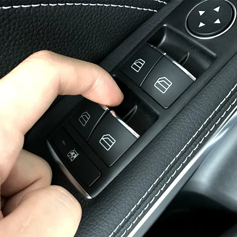 Black glitter decorative plastic cover sticker for a car window lift button.