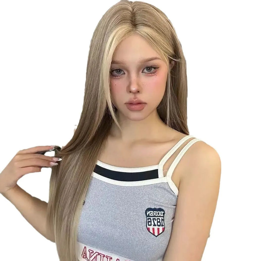Golden brown gradient centre-parted full head lace wig for women with natural hairline