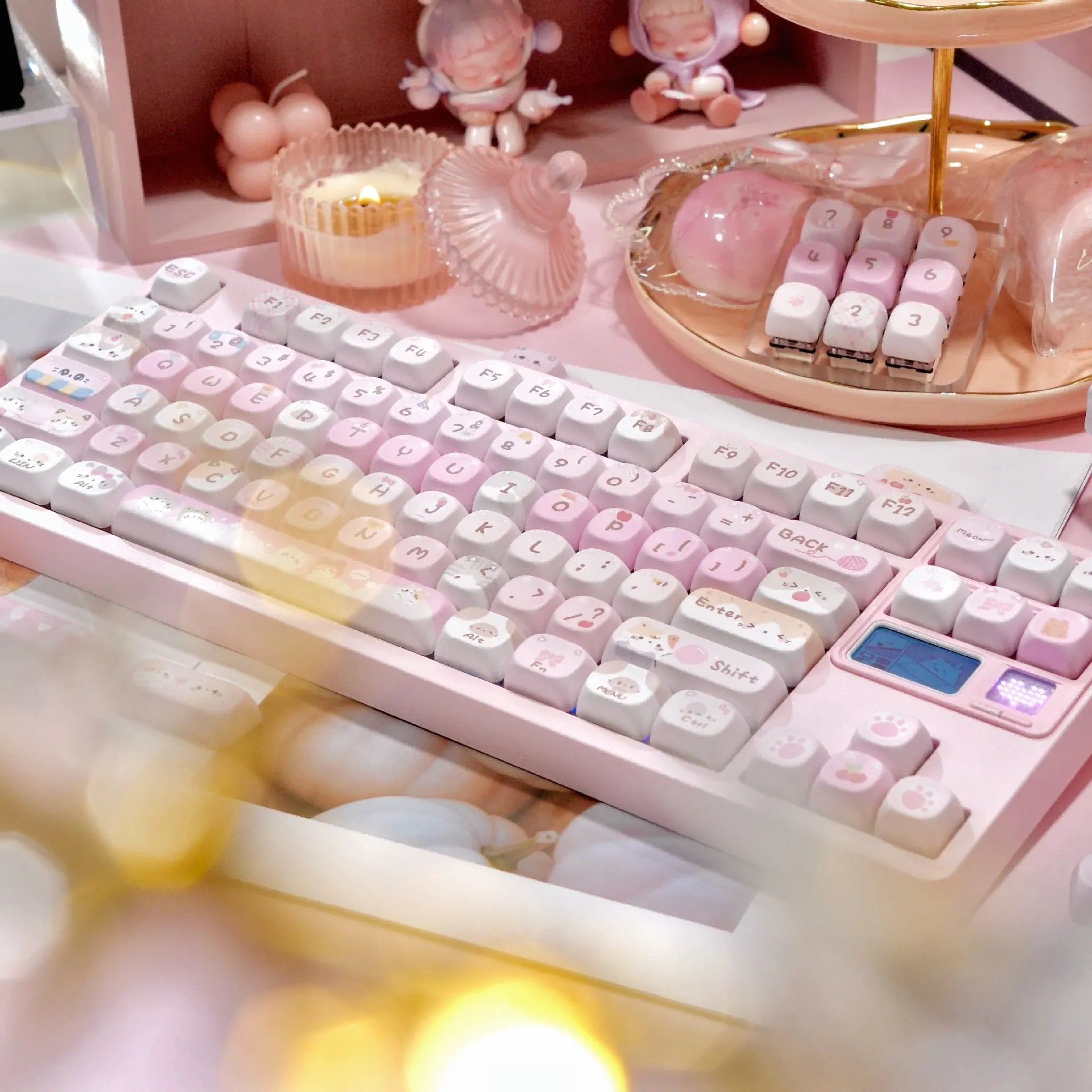 MOA Height full five-sided sublimation key cap set in pink cartoon design for MX switch mechanical keyboards