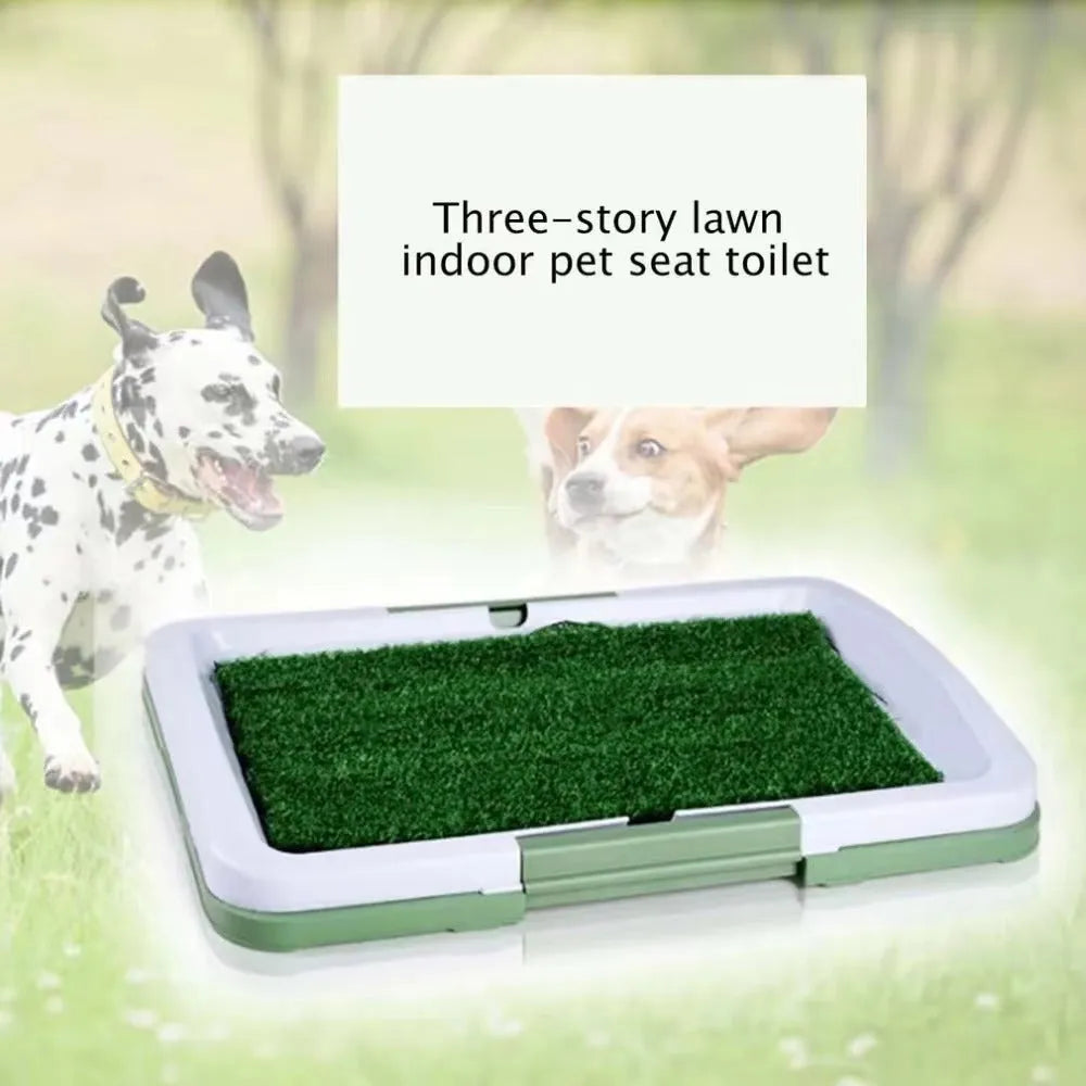 Green synthetic turf pet toilet tray with three layers for indoor dog potty training