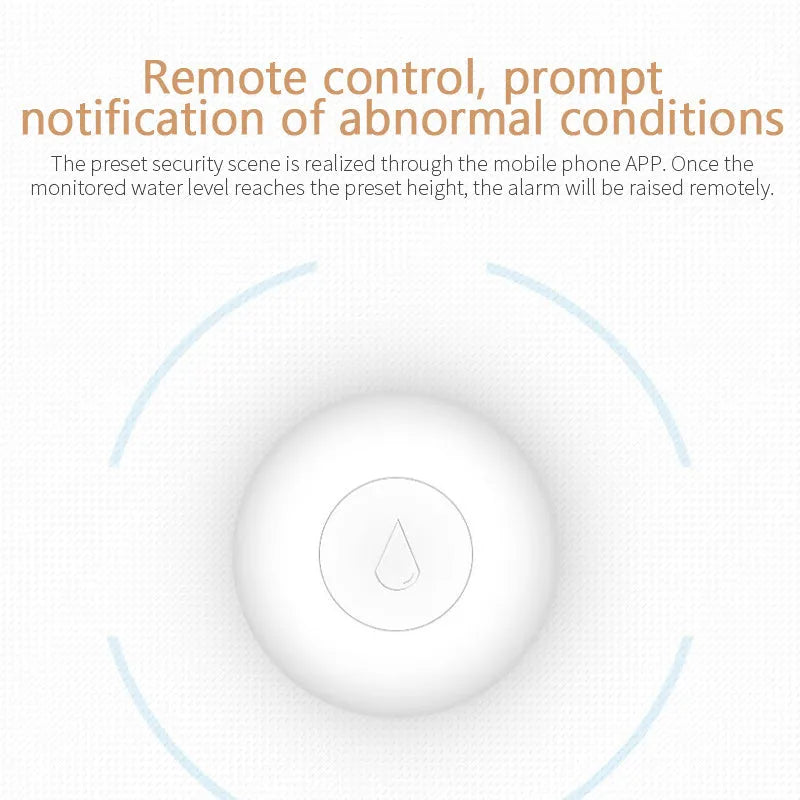 Small white Zigbee wireless water flood sensor on a surface