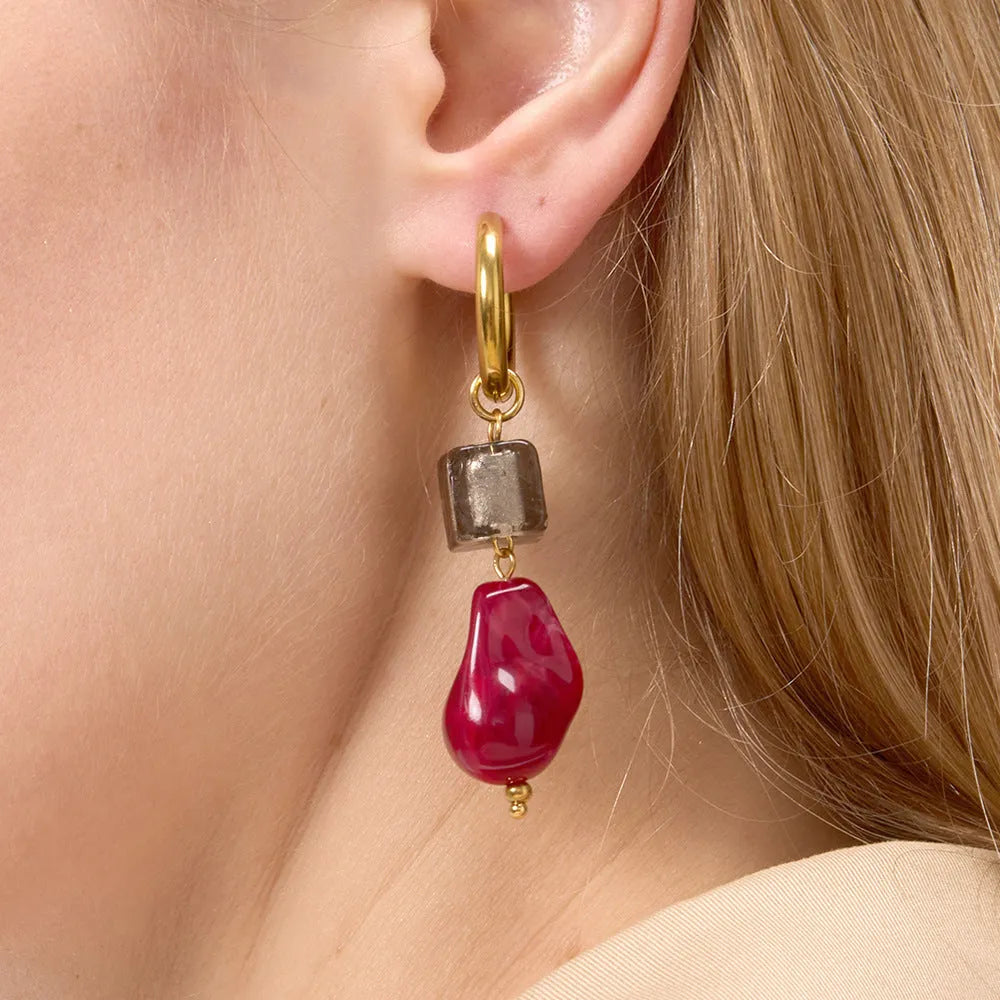 Antique style resin earrings geometric quadrilateral electroplated finish women eight colour options