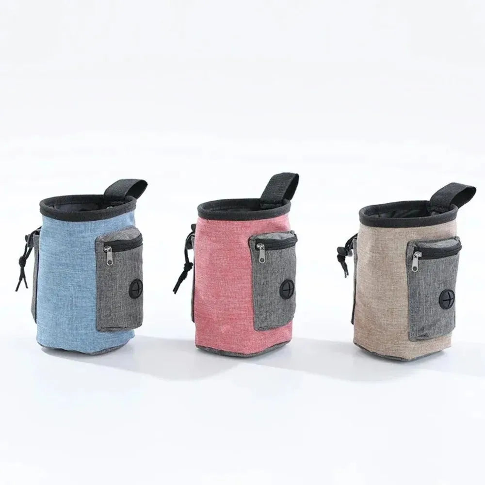 Waterproof pet training waist bag with adjustable belt and side pockets for keys and waste bags