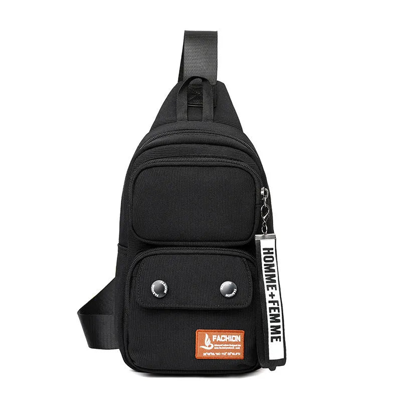 Nylon crossbody shoulder bag in black, beige contrast, or light brown contrast colour with simple letter pattern