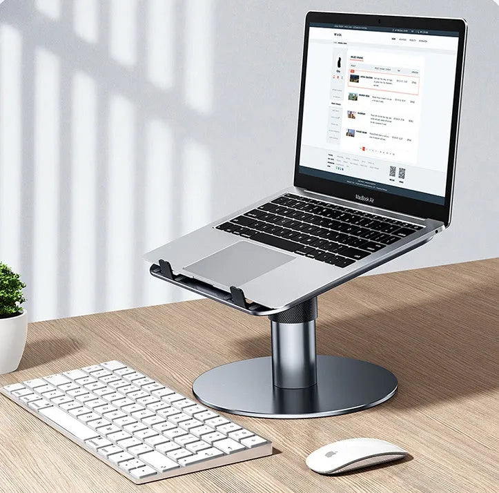 Silver adjustable car laptop stand with rotating base and non-slip silicone pads