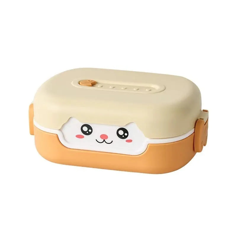 Square divided plastic lunch box with cartoon pattern, 450ml capacity, microwave-safe construction