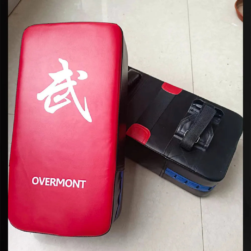 Red martial arts boxing kick target training pad measuring 40x20cm with hand-sewn construction
